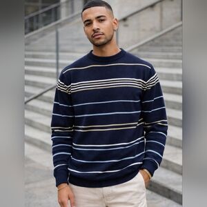 Matinee Couture RETRO Navy Stripe Sweater, Mens Medium